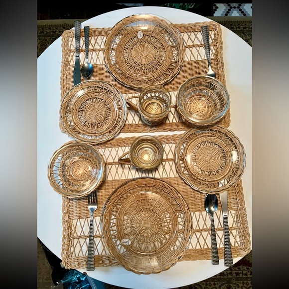 Vintage Rattan Boho 2 Place Settings Dining - Picture 4 of 8